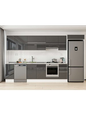 Alvinka 360X222 cm High Gloss Mutfak Dolabı MB-E80S40S40-1 Antrasit - Suntalam