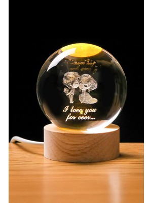 PremiumPort 3D Aşık Çift Figürlü Kristal Küre Gece Lambası, USB ve Ahşap Tabanlı, LED Işıklı