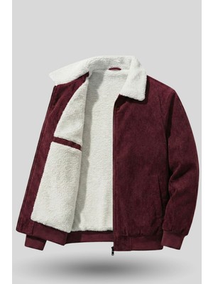 Genius Store Erkek Kadife Mont Peluş Astarlı Tam Fermuarlı Gömlek Yaka Spor Mont