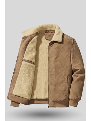 Genius Store Erkek Kadife Mont Peluş Astarlı Tam Fermuarlı Gömlek Yaka Spor Mont