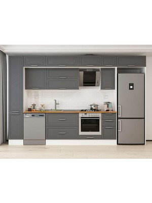 Alvinka 360X240 cm Klasik Mebran Mutfak Dolabı  MBB-E80B40S40-2 Antrasit - Mdf