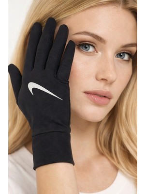 Nike Dry Lightweight Womens Gloves Reflektörlü Dokunmatik Uyumlu Spor Eldiveni Siyah