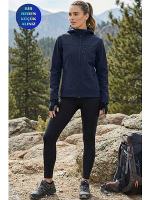 Genius Store Kadın Mont Içi Polarlı Softshell Mont Su ve Rüzgar Geçirmez Kapüşonlu Spor Mont