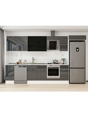 Alvinka 360X222 cm High Gloss Mutfak Dolabı MB-E80S40S40-3 Antrasit - Suntalam