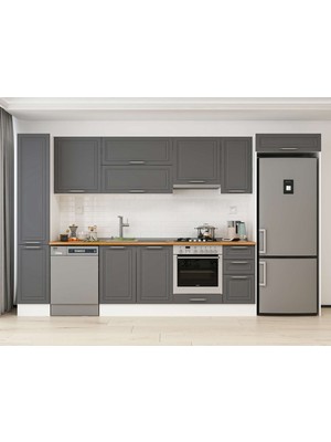 Alvinka 360X222 cm Klasik Mebran Mutfak Dolabı  MBB-E80B40S40-1 Antrasit - Suntalam
