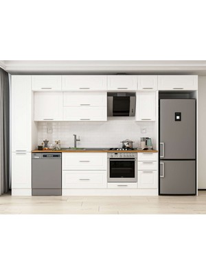 Alvinka 360X240 cm Klasik Mebran Mutfak Dolabı  MBB-E80B40S40-2 Beyaz - Mdf