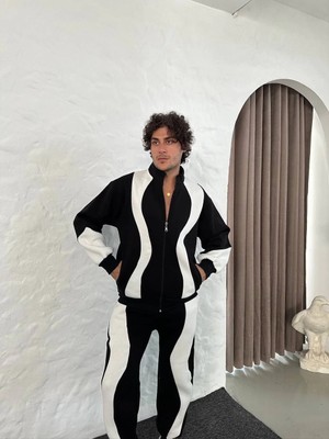 Erkek Premium Parçalı Eşofman Takım - Dik Yaka Fermuarlı Sweatshirt, - Siyah