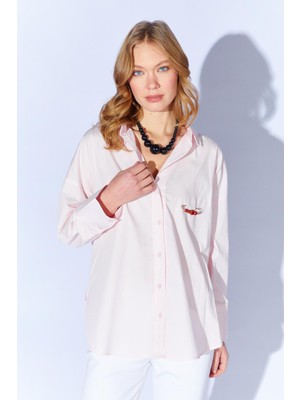 Tena Kadın Pudra Önü Kısa Arkası Uzun Oversize Poplin Gömlek