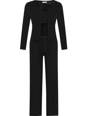 Aquella Betsy Dokulu Siyah 3 Lü Pijama Takımı