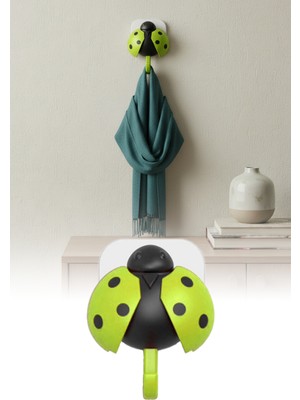 Omilife Uğur Böceği Tasarımlı Askılık – Kanatları Açılan, Yapışkanlı Duvara Asılabilir Çanta, Havlu ve Anahtarlık Askısı