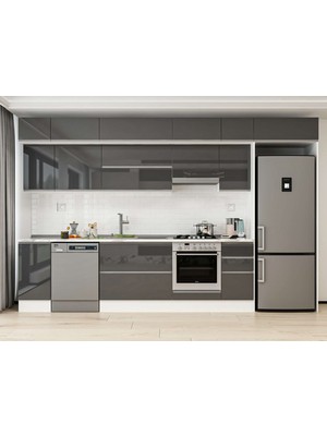 Alvinka 360X240 cm High Gloss Mutfak Dolabı MB-E80S40S40-1 Antrasit - Suntalam