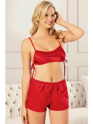 Homay 2'li Bağcıklı Bralet ve Şortlu Saten Pijama Takımı
