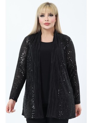 Ladies First Büyük Beden 4032 Siyah Ceket+Bluz Takım