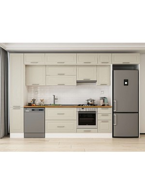 Alvinka 360X240 cm Klasik Mebran Mutfak Dolabı  MBB-E80B40S40-1 Kumtaşı - Mdf