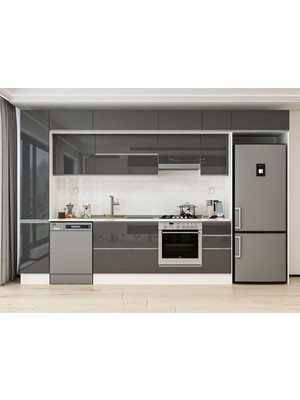 Alvinka 360X240 cm High Gloss Mutfak Dolabı MBB-E80B40S40-1 Antrasit - Mdf