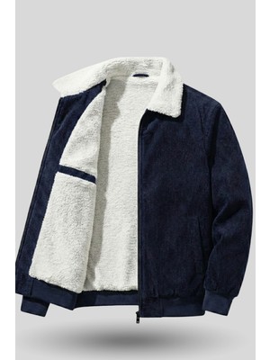 Genius Store Erkek Kadife Mont Peluş Astarlı Tam Fermuarlı Gömlek Yaka Spor Mont