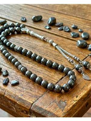 Sufi Tesbih Esans Ve Hediyelik Hematit Doğal Taş Tesbih | Metalik Gri Renk | | Gümüş Renk Püsküllü