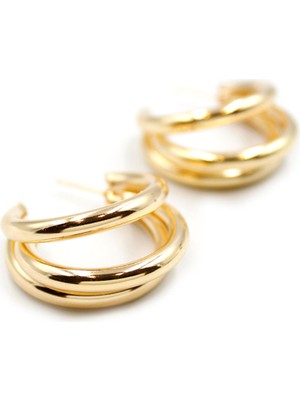 Royaleks 3'lü Halka Küpe -Büyük Boy - Altın