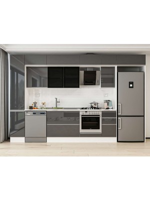 Alvinka 360X240 cm High Gloss Mutfak Dolabı MBB-E80B40S40-3 Antrasit - Mdf