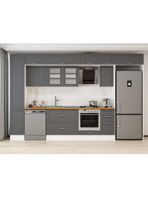 Alvinka 360X240 cm Klasik Mebran Mutfak Dolabı  MBB-E80B40S40-3 Antrasit - Suntalam