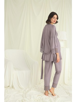 Evrenial Dantelli Hamile Lohusa 3'lü Pijama Takımı