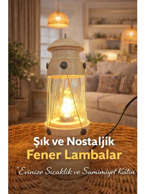 AA Ahşap Ahşap Gövdeli Dekoratif Nostaljik Fener Lamba – Sıcak Işık, Ev & Kafe Ortam Lambası