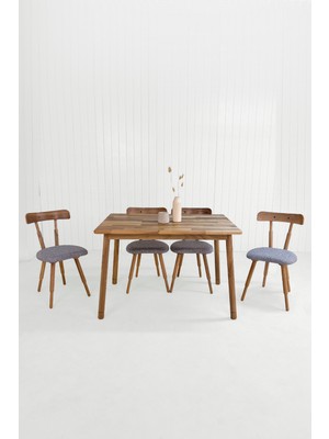 Unboxdeco Alaçatı 4 Kişilik Masif Ceviz Ahşap Masa Takımı, 4 Nesrin Sandalye  - 115X80