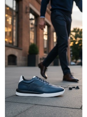 Enoch Erkek Sneaker - Kontrast Detaylı Yumuşak Deri Dokulu Şehir Ayakkabısı ve Esnek Tabanlı Yürüyüş Ayakkabısı