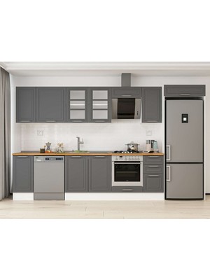 Alvinka 360X222 cm Klasik Mebran Mutfak Dolabı  MB-E80S40S40-3 Antrasit - Suntalam