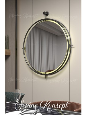 PremiumPort Istanbul Siyah Kablosuz LED Ayna, Metal Dekoratif Hol ve Salon Aynası