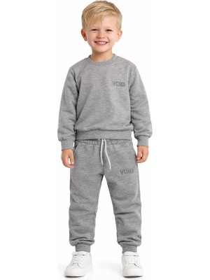 Zepkids Bisiklet Yaka Yazı Baskılı Gri Renk Erkek Çocuk Eşofman Takımı