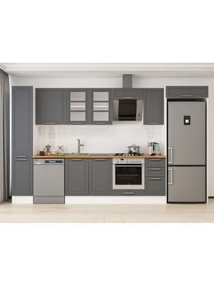 Alvinka 360X222 cm Klasik Mebran Mutfak Dolabı  MBB-E80B40S40-3 Antrasit - Mdf