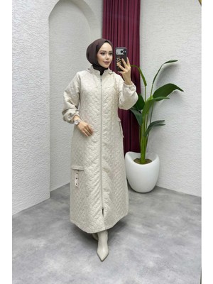 Pamuk Butik Kadın Fermuar Kapamalı Tam Boy Kapitone Mont -PMK509