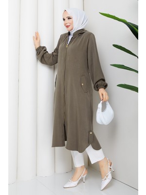 Pamuk Butik Kadın Arkası Tünel Geçişli Cepli Ipek Kupra Kap -PMK511