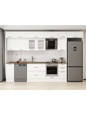 Alvinka 360X240 cm Klasik Mebran Mutfak Dolabı  MB-E80S40S40-3 Beyaz - Suntalam