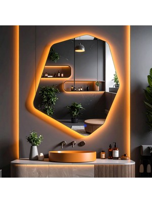 PremiumPort Vortex Amber Led'li Dokunmatik Lavabo ve Banyo Aynası, Şık ve Fonksiyonel