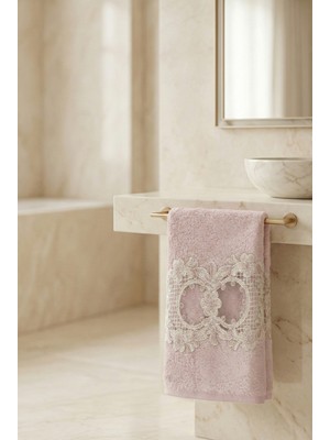 Class Bambu Dantelli El ve Yüz Havlusu 50 x 90 cm Mahber Pudra 1 Adet Tekli Kutulu 250 Gram