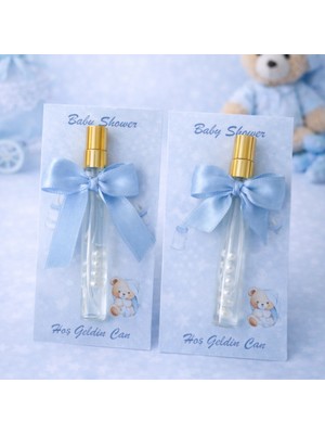Baby Shower Kartlı Hediyelik Kolonya Şişesi - Şık Kurdele Fiyonk Detaylı ,inci Kolonya Şişesi - 10 Adet