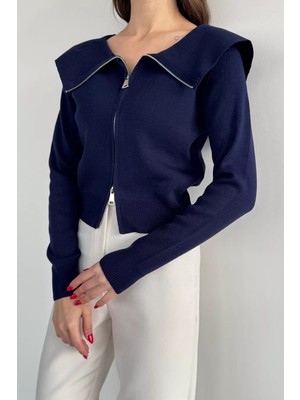 Gülseli Kadın Bebe Yaka Fermuarlı Triko Bluz P-00020343