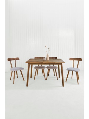Unboxdeco Alaçatı 4 Kişilik Masif Ceviz Ahşap Masa Takımı, 4 Nesrin Sandalye  - 115X80