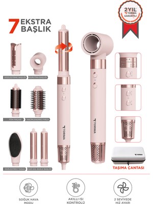 Allians 7'li Çok Fonksiyonlu Hava Üflemeli Pembe Saç Şekillendirici Fön
