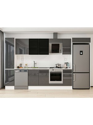 Alvinka 360X222 cm High Gloss Mutfak Dolabı MBB-E80B40S40-3 Antrasit - Suntalam