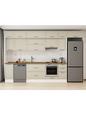 Alvinka 360X240 cm Klasik Mebran Mutfak Dolabı  MB-E80S40S40-1 Kumtaşı - Mdf