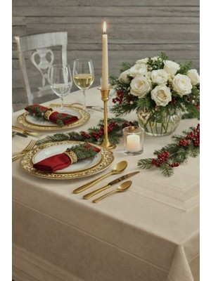 Zeria Home Dertsiz Su Geçirmez Jakarlı Polyester Yemek Masa Örtüsü