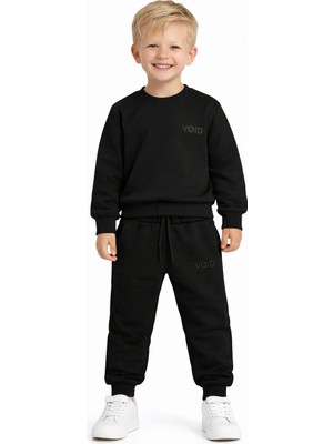 Zepkids Bisiklet Yaka Yazı Baskılı Siyah Renk Erkek Çocuk Eşofman Takımı