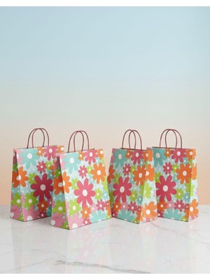 e ERTA Çiçek Desenli Kraft Çanta 25X31 cm -25 Adet- Hediye Poşeti , Hediye Paketi Kraft Kağıt Çanta