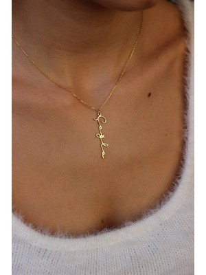 Canka 925 Ayar Gümüş Dikey Isim Yazılı Kolye