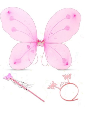 Labinbambu Toz Pembe Kelebek Kostümü ve Aksesuar Seti 4 Parça