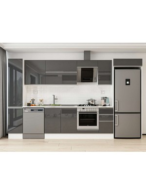 Alvinka 360X222 cm High Gloss Mutfak Dolabı MBB-E80B40S40-2 Antrasit - Mdf