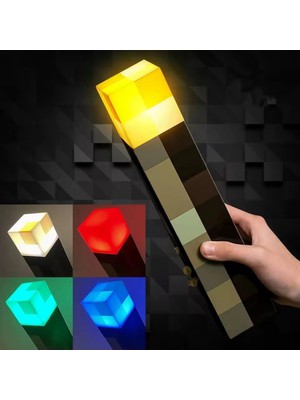 Gudli Minecraft Tarzı LED Meşale Lamba Çok Renkli USB Şarjlı Duvar Masa Lambası